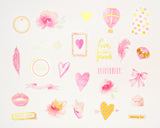 Gold Foil Pink Romance Paper Stickers